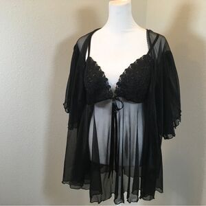 VNTG Seductive Wear Cinema Etoile Nightwear With Robe Black Baby Doll Set Sz Lrg